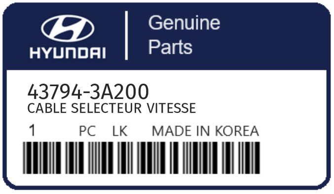 HYUNDAI - 43794-3A200 CABLE SELECTEUR VITESSE