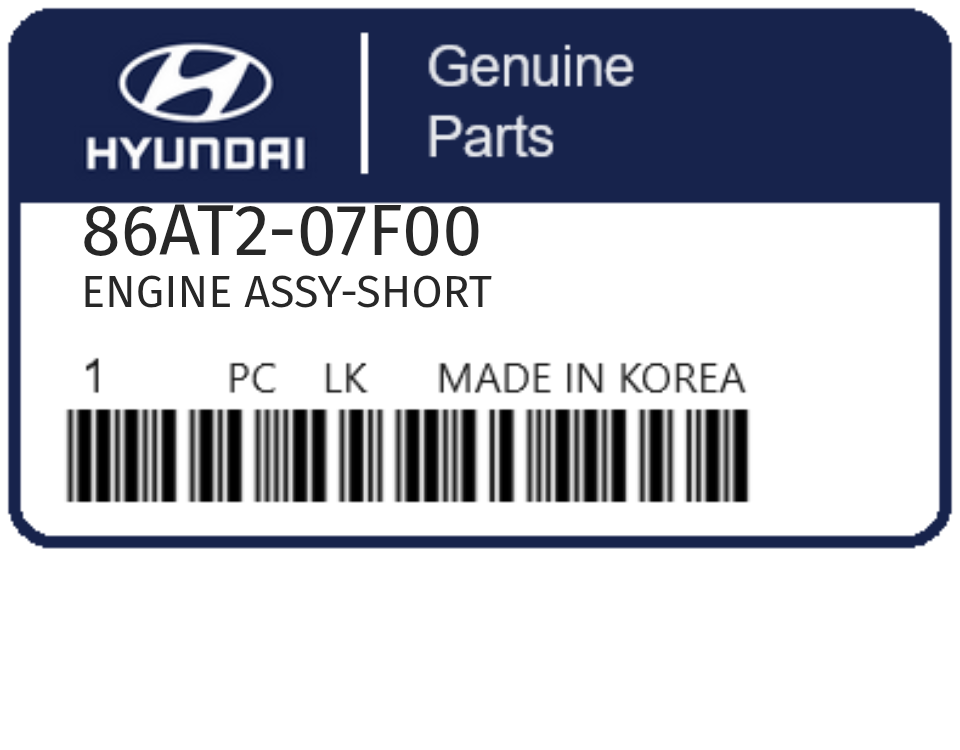 HYUNDAI - 86AT2-07F00 ENGINE ASSY-SHORT