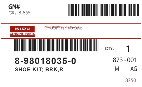 ISUZU - 89801-80350 SHOE KIT; BRK,R