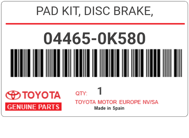 TOYOTA - 04465-0K580 PAD KIT, DISC BRAKE,