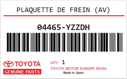 TOYOTA - 04465-YZZDH PLAQUETTE DE FREIN (av)