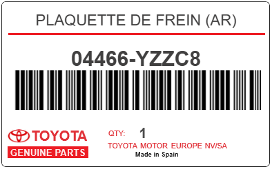 TOYOTA - 04466-YZZC8 PLAQUETTE DE FREIN (ar)