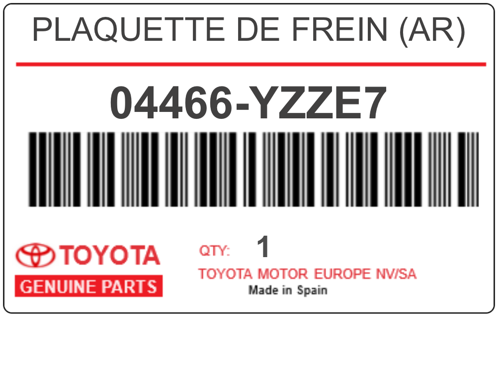 TOYOTA - 04466-YZZE7 PLAQUETTE DE FREIN (ar)