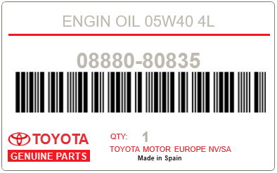 TOYOTA - 08880-80835 ENGIN OIL 05W40 4L