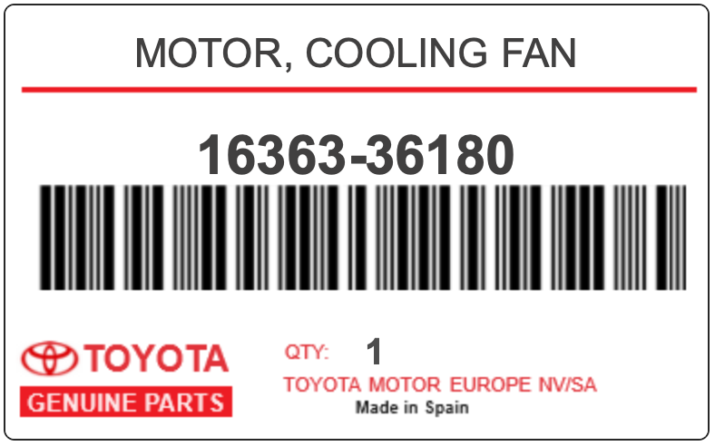 TOYOTA - 16363-36180 MOTOR, COOLING FAN