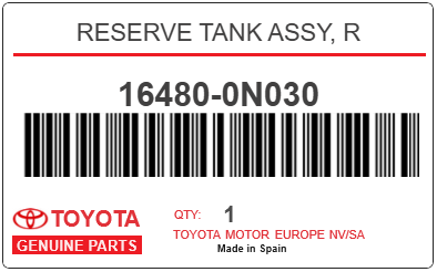 TOYOTA - 16480-0N030 RESERVE TANK ASSY, R