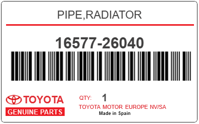 TOYOTA - 16577-26040 PIPE,RADIATOR
