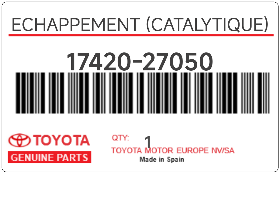 TOYOTA - 17420-27050 ECHAPPEMENT (catalytique)