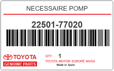 TOYOTA - 22501-77020 NECESSAIRE POMP