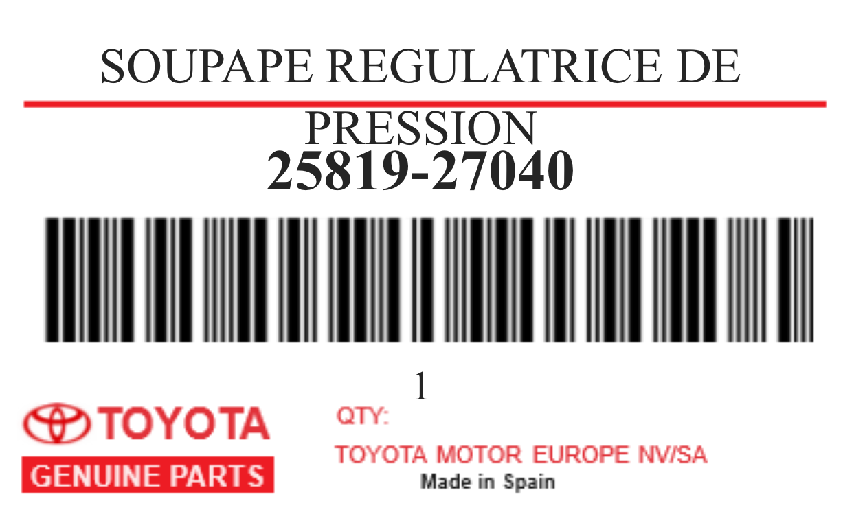 TOYOTA - 25819-27040 SOUPAPE REGULATRICE DE PRESSION