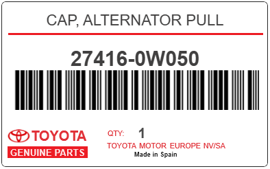 TOYOTA - 27416-0W050 CAP, ALTERNATOR PULL