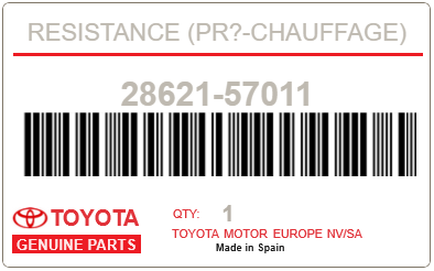 TOYOTA - 28621-57011 RESISTANCE (pr?-chauffage)
