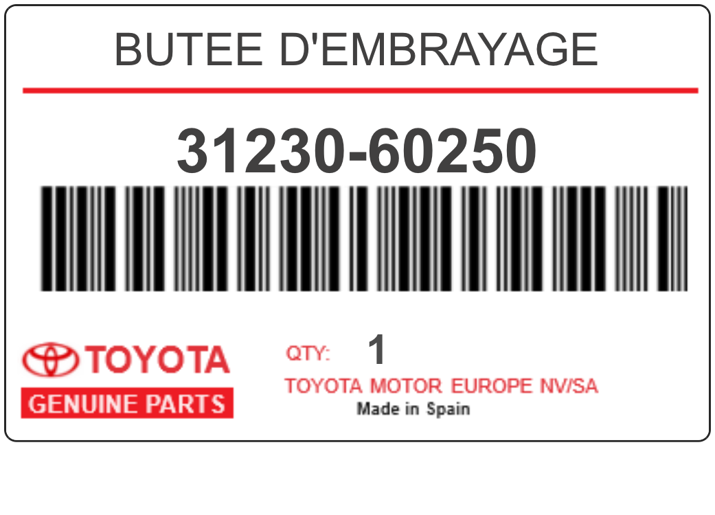 TOYOTA - 31230-60250 BUTEE D'EMBRAYAGE