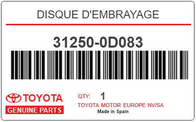 TOYOTA - 31250-0D083 DISQUE D'EMBRAYAGE