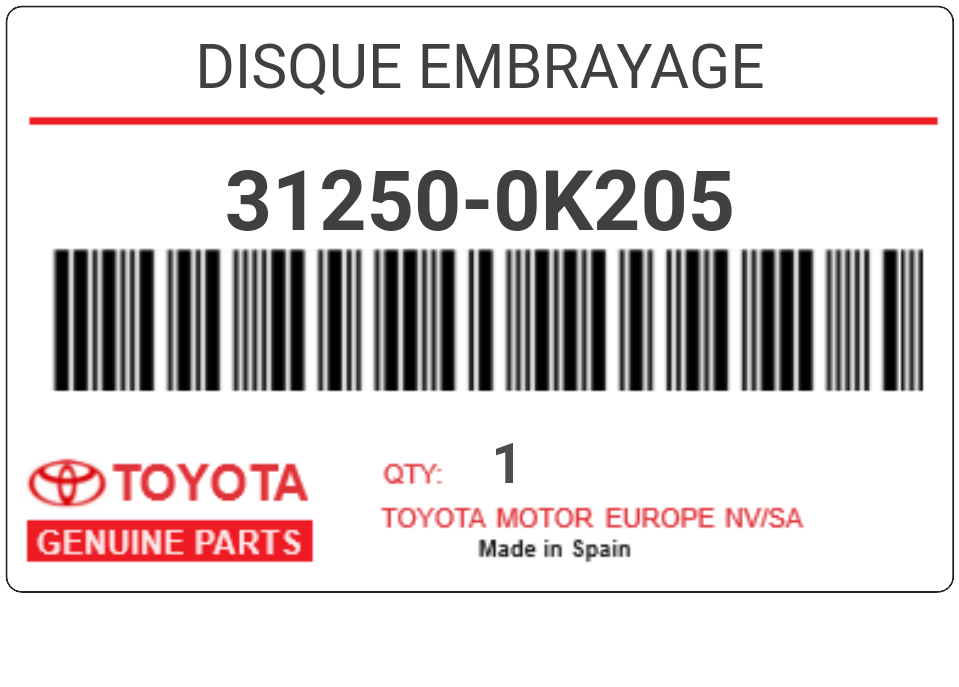 TOYOTA - 31250-0K205 DISQUE EMBRAYAGE