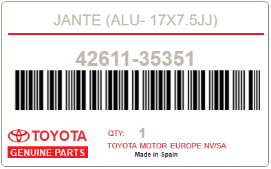 TOYOTA - 42611-35351 JANTE (alu- 17x7.5JJ)