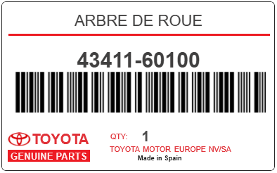 TOYOTA - 43411-60100 ARBRE DE ROUE