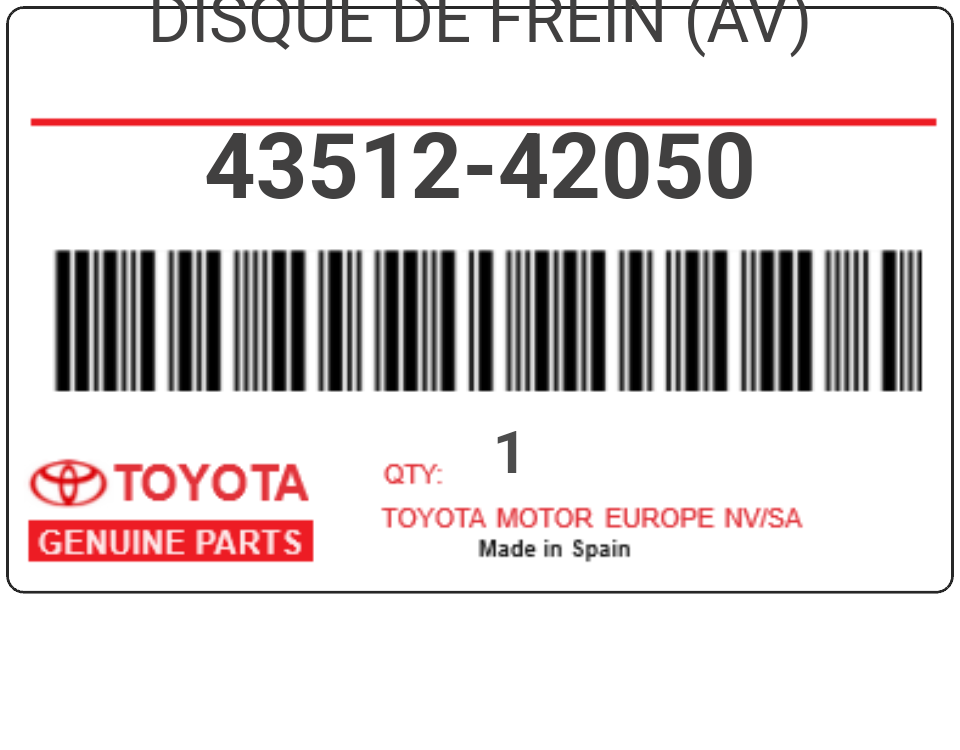 TOYOTA - 43512-42050 DISQUE DE FREIN (av)