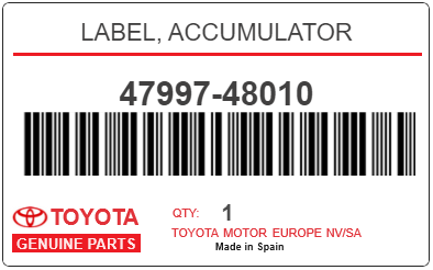 TOYOTA - 47997-48010 LABEL, ACCUMULATOR