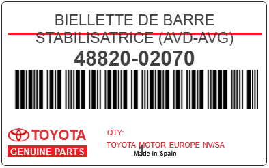 TOYOTA - 48820-02070 BIELLETTE DE BARRE STABILISATRICE (avd-avg)