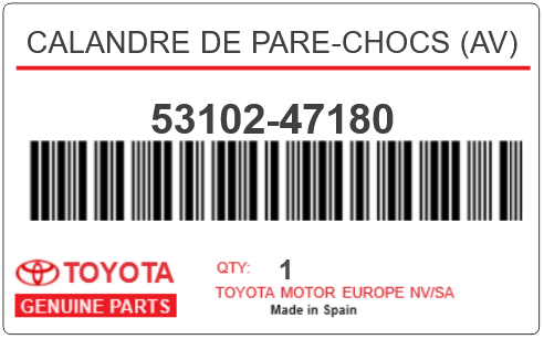 TOYOTA - 53102-47180 CALANDRE DE PARE-CHOCS (av)