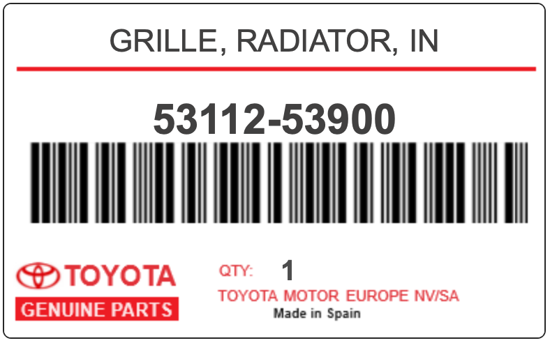 TOYOTA - 53112-53900 GRILLE, RADIATOR, IN