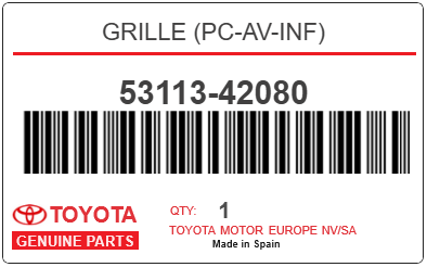 TOYOTA - 53113-42080 GRILLE (pc-av-inf)