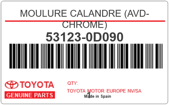 TOYOTA - 53123-0D090 MOULURE CALANDRE (avd-chrome)
