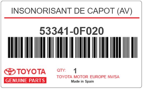 TOYOTA - 53341-0F020 INSONORISANT DE CAPOT (av)