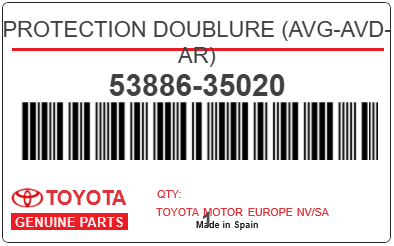 TOYOTA - 53886-35020 PROTECTION DOUBLURE (avg-avd-ar)