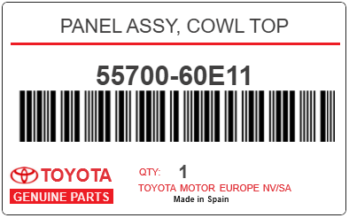 TOYOTA - 55700-60E11 PANEL ASSY, COWL TOP