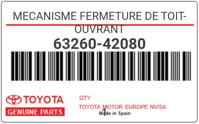 TOYOTA - 63260-42080 MECANISME FERMETURE DE TOIT-OUVRANT