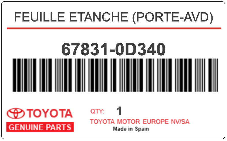 TOYOTA - 67831-0D340 FEUILLE ETANCHE (porte-avd)