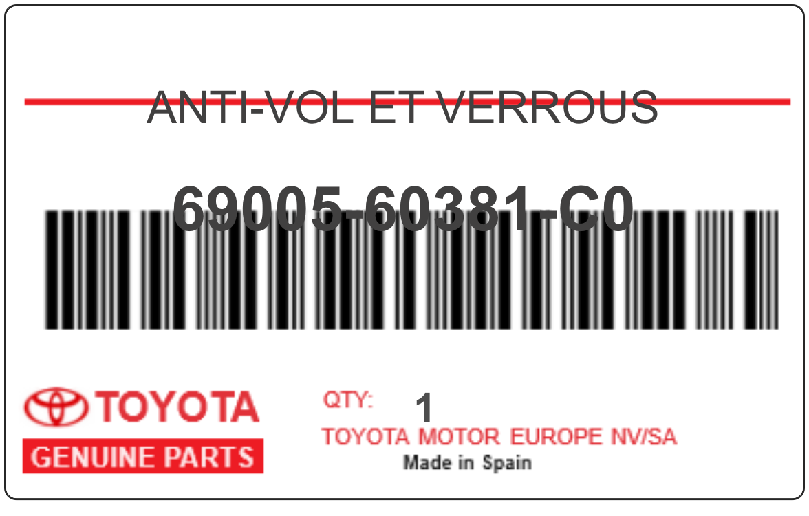 TOYOTA - 69005-60381-C0 ANTI-VOL ET VERROUS