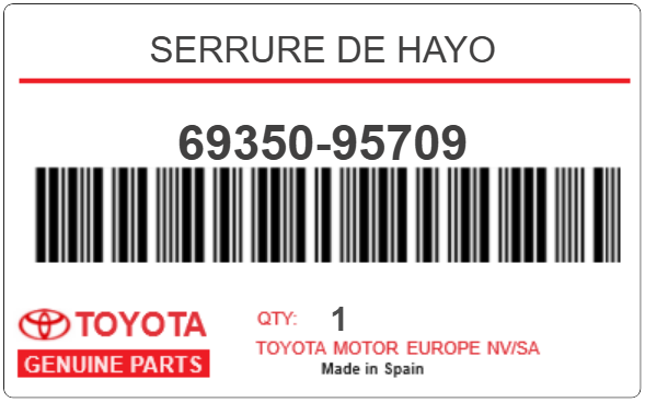 TOYOTA - 69350-95709 SERRURE DE HAYO