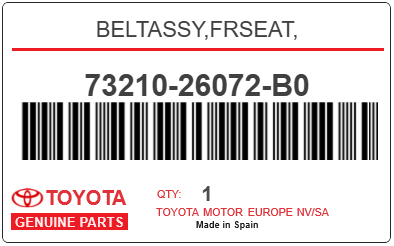 TOYOTA - 73210-26072-B0 BELTASSY,FRSEAT,