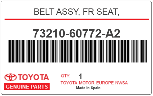 TOYOTA - 73210-60772-A2 BELT ASSY, FR SEAT,