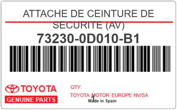TOYOTA - 73230-0D010-B1 ATTACHE DE CEINTURE DE SECURITE (av)