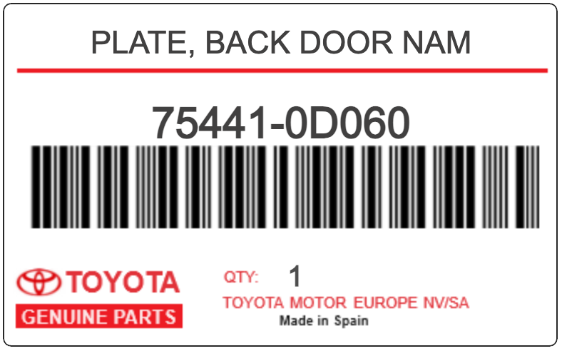 TOYOTA - 75441-0D060 PLATE, BACK DOOR NAM