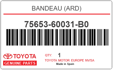 TOYOTA - 75653-60031-B0 BANDEAU (ard)
