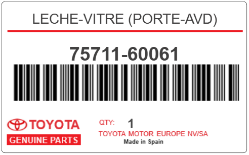 TOYOTA - 75711-60061 LECHE-VITRE (porte-avd)