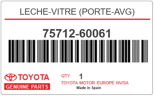 TOYOTA - 75712-60061 LECHE-VITRE (porte-avg)