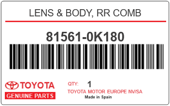 TOYOTA - 81561-0K180 LENS & BODY, RR COMB