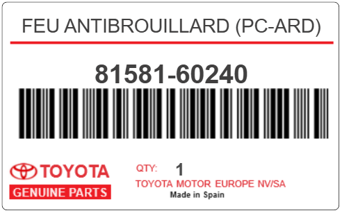 TOYOTA - 81581-60240 FEU ANTIBROUILLARD (pc-ard)