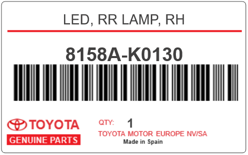 TOYOTA - 8158A-K0130 LED, RR LAMP, RH