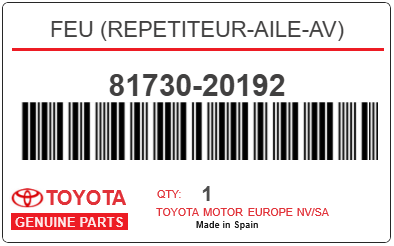 TOYOTA - 81730-20192 FEU (repetiteur-aile-av)