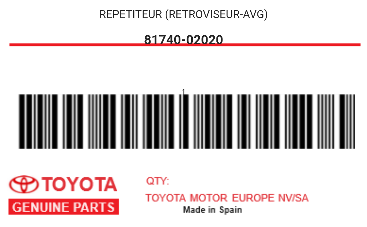 TOYOTA - 81740-02020 REPETITEUR (retroviseur-avg)