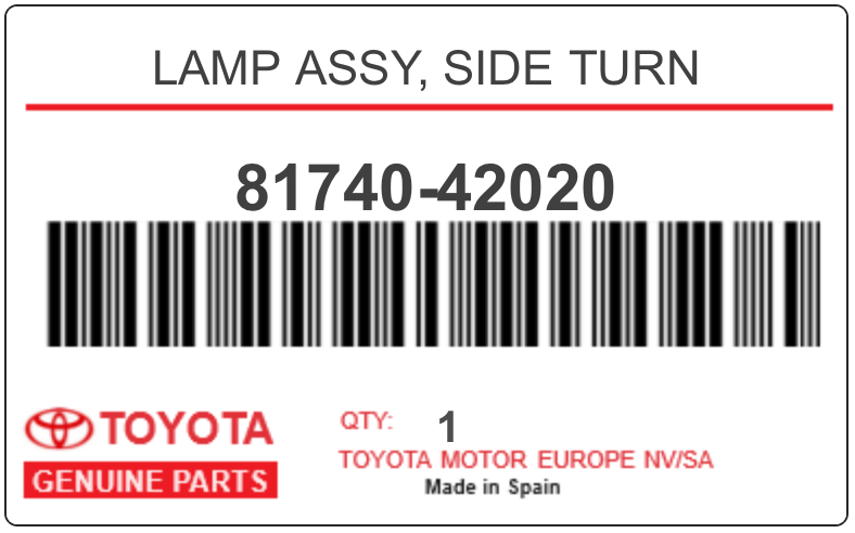TOYOTA - 81740-42020 LAMP ASSY, SIDE TURN
