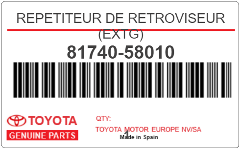 TOYOTA - 81740-58010 LAMP ASSY, SIDE TURN SIGNAL, LH