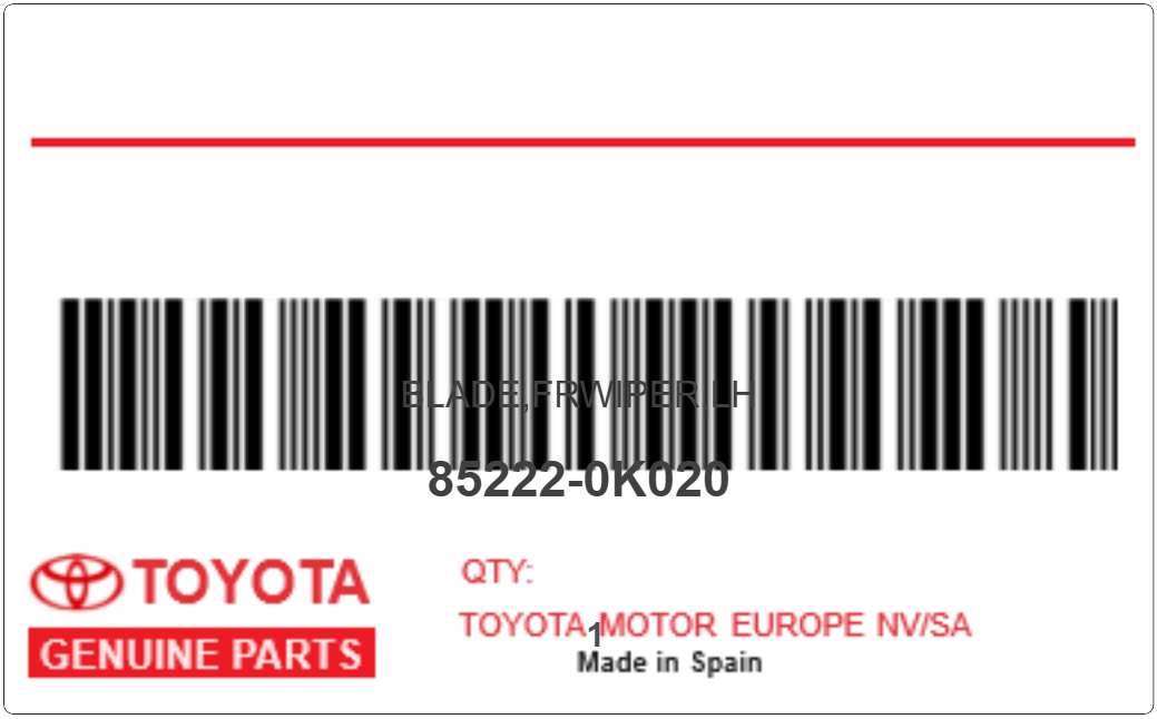 TOYOTA - 85222-0K020 BLADE,FRWIPER,LH